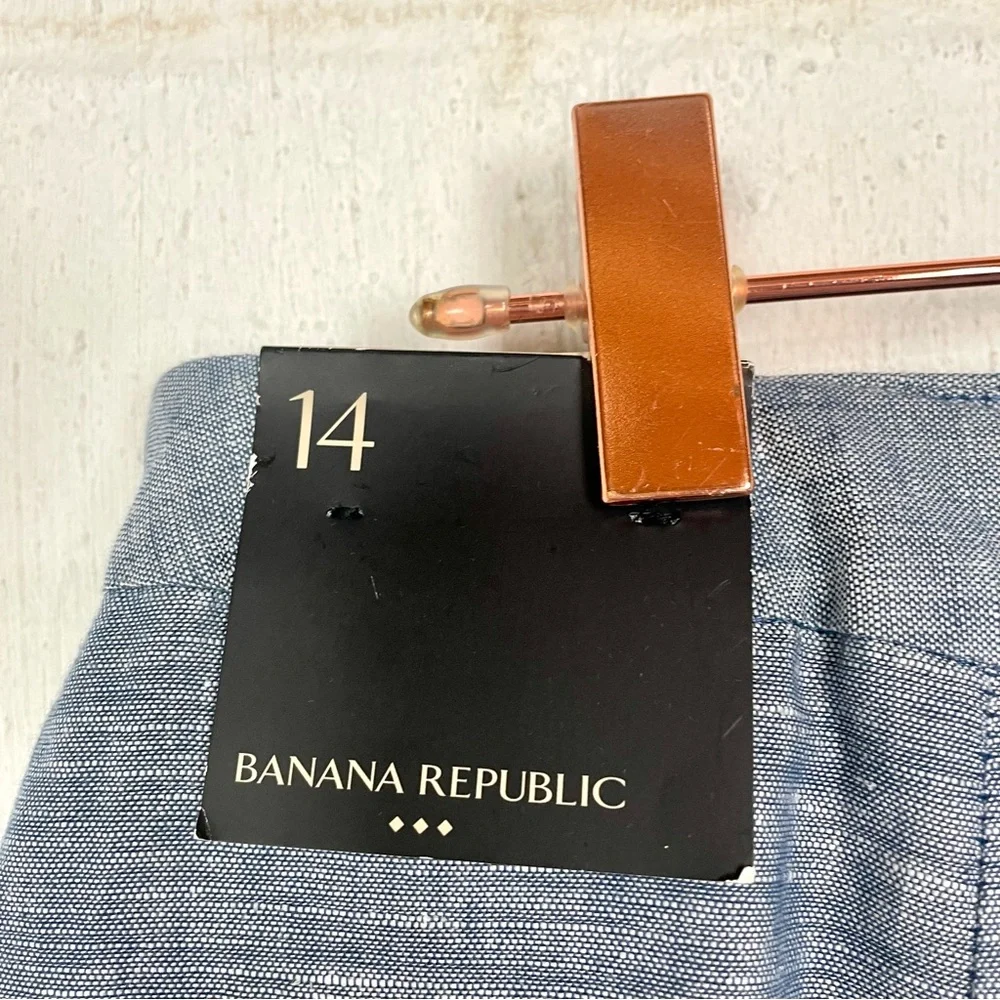 Banana Republic NWT Midi Skirt Linen Blend Blue Coastal Office Professional SZ14 - Picture 11 of 13